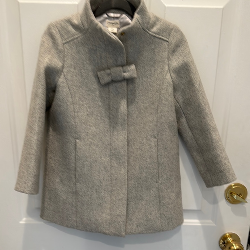 Gray Wool Blend Coat with Bow Accent